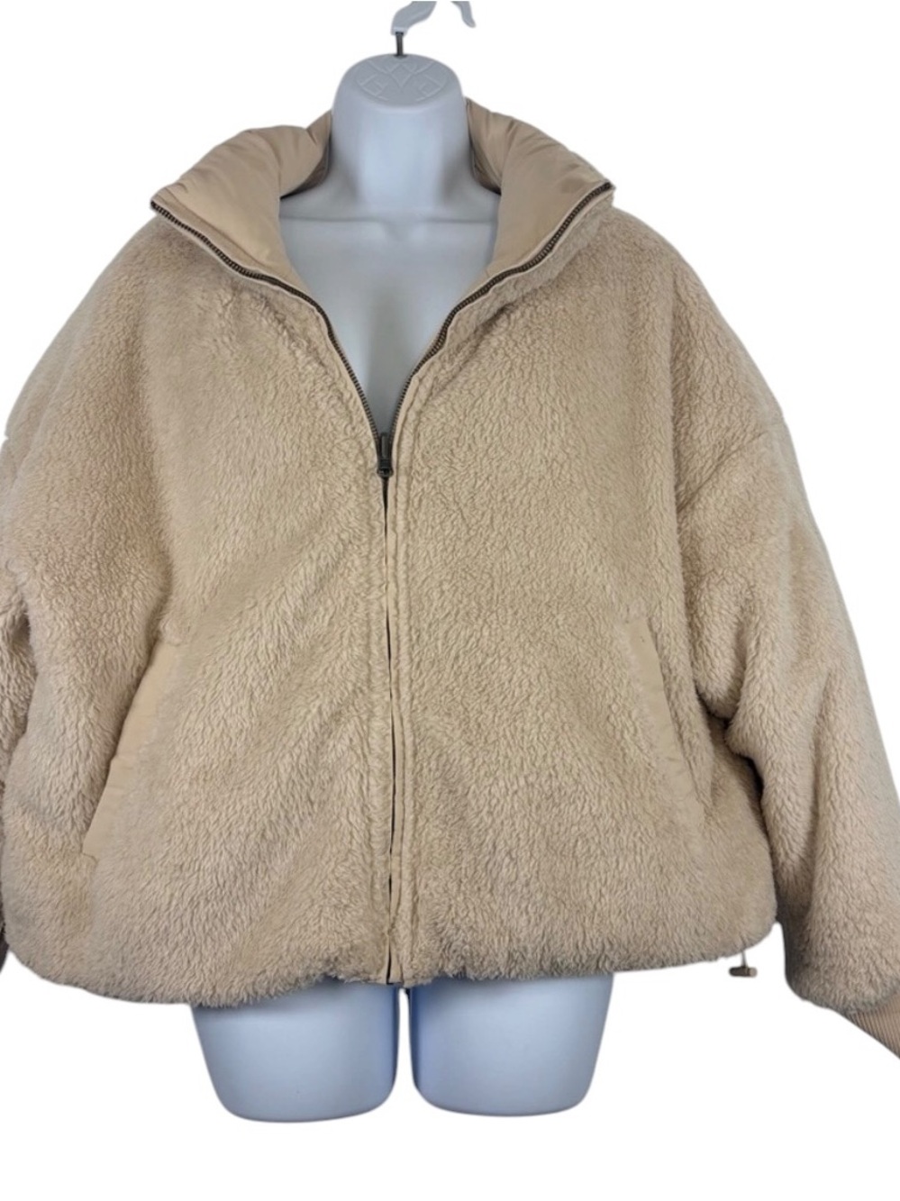 American Eagle Outfitters Reversible Tan Puffer Sherpa Jacket SzS  Cabincore - Picture 7 of 15